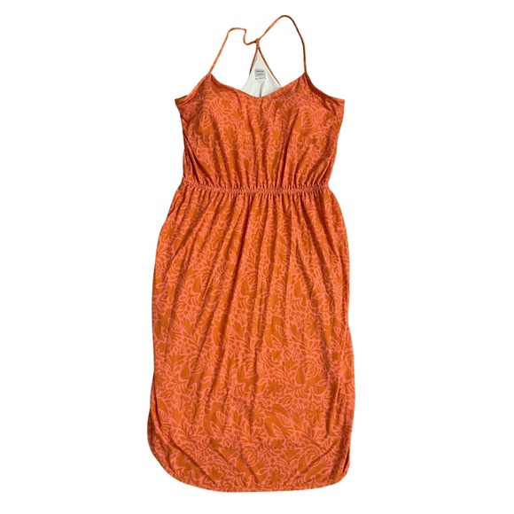 Prana Midi Athleisure Dress XL Orange Pink Floral Sleeveless Built-In Bra - Picture 1 of 5